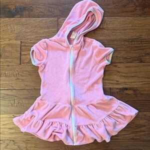 Cat & Jack Pink Hooded Zip-Front Terry Cover Up with Pom Trim